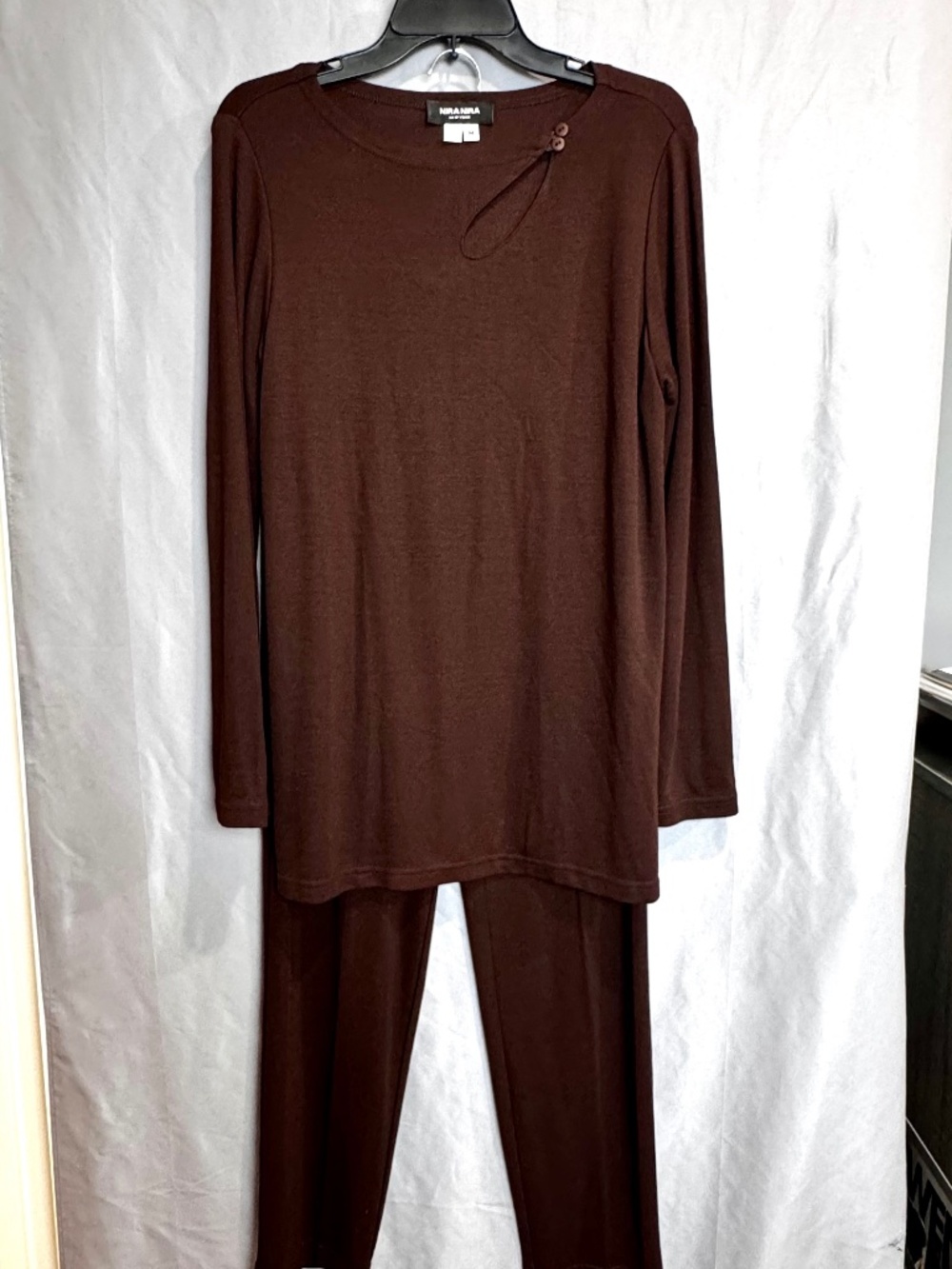 Vtg. NiraNira 2 Piece Tunic Pant Set Chocolate Brown Size M